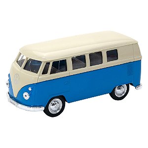 Carro Coleção 1:34-39 Clássicos Welly - 1963 Volkwagen Bus T1 Kombi Azul - DMC6513 - Dm Toys