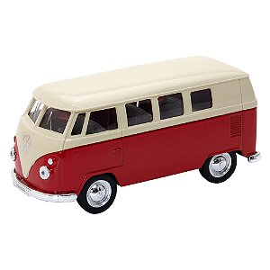 Carro Coleção 1:34-39 Clássicos Welly - 1963 Volkwagen Bus T1 Kombi Vermelho - DMC6513 - Dm Toys