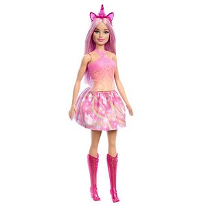 Barbie Fantasia Boneca Saia de Unicórnio Rosa HRR13 - Mattel