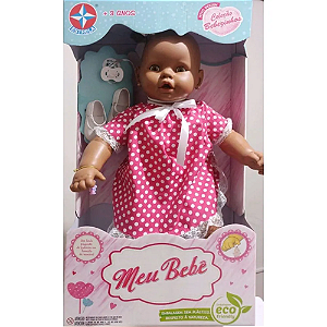 Boneca Meu Bebê Negro Vestido Rosa Bolinha - 3000060 Estrela