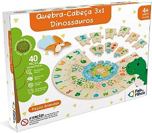 Quebra Cabeça 3x1 Dinossauros Madeira - Pais & Filhos 792951