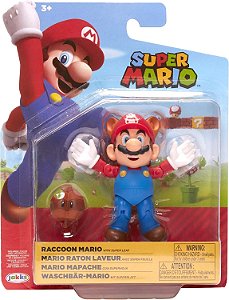 Boneco Mario Guaxinim de 9cm com Super Folha - Super Mario - Sunny 4200