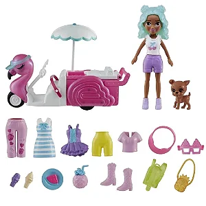 Boneca Polly Pocket Conjunto Carrinho De Lanches Flamingo - Mattel HWP24