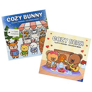 Fluffy Friends Kit com 2 Livros de Colorir - Cozy Bear e Cozy Bunny - 1193252/1193244