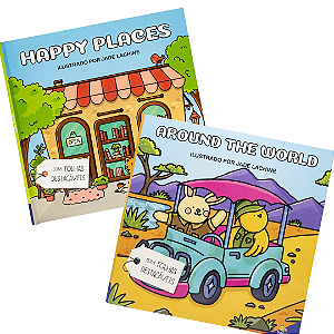 Fluffy Friends Kit com 2 Livros de Colorir - by Jade: Around the World e Happy Places - 1196170/1195360
