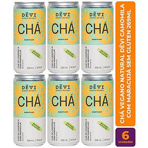 R$11,49 CADA UN - Pack com 6 Chás Vegano Natural DÊVI Camomila com Maracujá Gaseificado 269ml