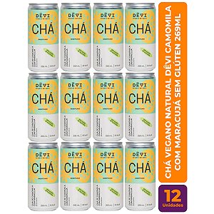 R$10,49 CADA UN - Pack com 12 Chás Vegano Natural DÊVI Camomila com Maracujá Gaseificado 269ml