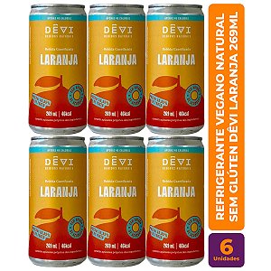 R$9,49 CADA UN - Pack com 6 Refrigerantes Vegano Natural DÊVI Laranja 269ml