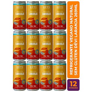 R$8,49 CADA UN - Pack com 12 Refrigerantes Vegano Natural DÊVI Laranja 269ml