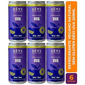 R$9,49 CADA UN - Pack com 6 Refrigerantes Vegano Natural DÊVI Uva 269ml
