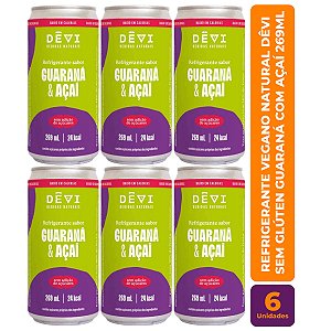 R$9,49 CADA UN - Pack com 6 Refrigerantes Vegano Natural DÊVI Guaraná com Açaí 269ml