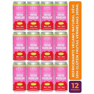 R$8,49 CADA UN - Pack com 12 Refrigerantes Vegano Natural DÊVI Frutas Vermelhas 269ml