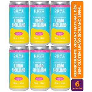 R$9,49 CADA UN - Pack com 6 Refrigerantes Vegano Natural DÊVI Limão Siciliano 269ml