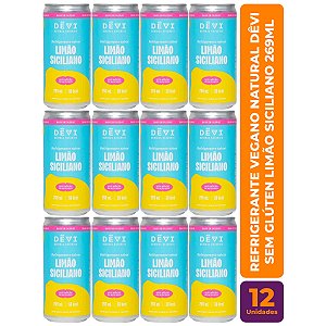 R$8,49 CADA UN - Pack com 12 Refrigerantes Vegano Natural DÊVI Limão Siciliano 269ml