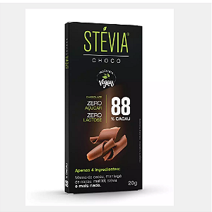 Chocolate Vegano StéviaChoco 88% Cacau 20g 15 Unidades