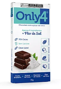 Chocolate Vegano Only4 70% Cacau com Flor de Sal 70g
