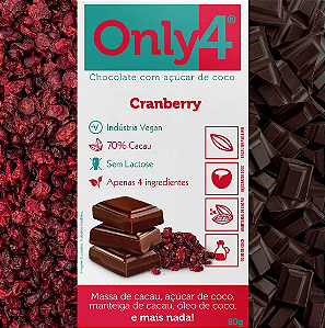 Chocolate Vegano Only4 70% Cacau com Cranberry 70g
