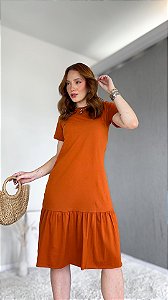 VESTIDO ALGODÃO BABADO LISO  - TERRA COTA