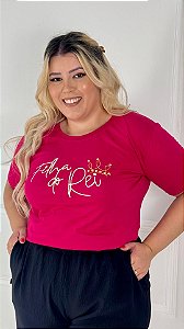 TSHIRT NO ALGODÃO PLUS SIZE FILHA DO REI PÉROLAS- ROSA PINK