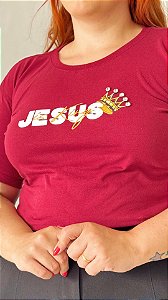 TSHIRT NO ALGODÃO PLUS SIZE JESUS COROA PONTO DE LUZ- MARSALA
