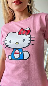 TSHIRT NO ALGODÃO GOLA NA RIBANA HELLO KITTY - ROSA IORGUTE