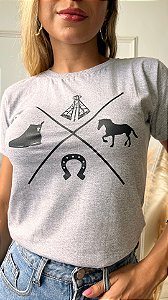 TSHIRT NO ALGODÃO GOLA NA RIBANA MUNDO COUNTRY - CINZA