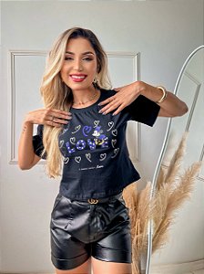 CROPPED ALGODÃO GOLA NA RIBANA MN LOVE -PRETO