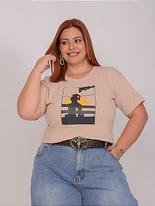 TSHIRT NO ALGODÃO PLUS SIZE COWGIRL PORTEIRA-NUDE