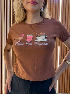 TSHIRT NO ALGODÃO GOLA NA RIBANA COFFE CAFÉ-CHOCOLATE