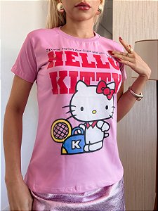 TSHIRT NO ALGODÃO GOLA NA RIBANA HELLO KITTY SPORTS-ROSA IORGUT