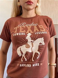 TSHIRT NO ALGODÃO GOLA NA RIBANA RODEO TEXAS-CHOCOLATE