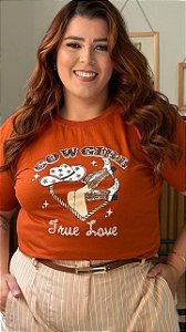 TSHIRT NO ALGODÃO PLUS SIZE TRUE LOVE PEDRARIA-TERRA COTA