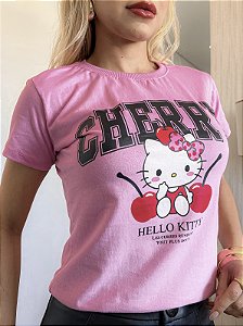 TSHIRT NO ALGODÃO GOLA NA RIBANA HELLO KITTY CHERRY -ROSA IORGUT