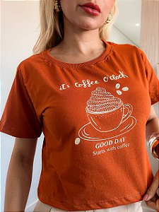 CROPPED ALGODÃO GOLA NA RIBANA COFFE PEDRARIA-TERRA COTA