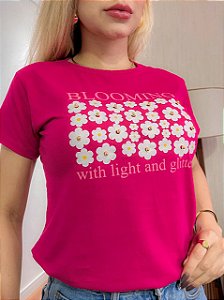 TSHIRT NO ALGODÃO GOLA NA RIBANA BLOOMING-ROSA PINK