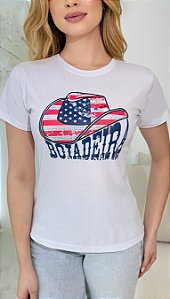 TSHIRT BOIADEIRA CHAPÉU PEDRARIA - BRANCA