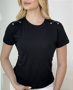 TSHIRT FEMININA LUXO CORRENTES PRATA - PRETA
