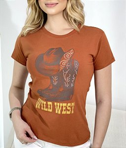 TSHIRT FEMININA COUNTRY WILD WEST PEDRARIA - TERRA COTA