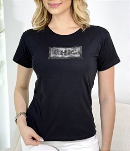 TSHIRT FEMININA CHIC PEDRARIA - PRETA