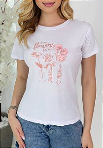 TSHIRT FEMININA FLOWERS FOU YOU - BRANCA