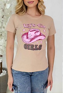 TSHIRT FEMININA CHAPÉU LETS GO PEDRARIA - NUDE