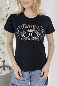 TSHIRT COWGIRL FERRADURA PEDRARIA - PRETA