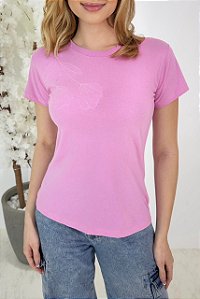 TSHIRT BORDADA MINIMALISTA FLOR -ROSA IORGUTE