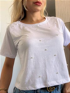 CROPPED ALGODÃO GOLA NA RIBANA PÉROLAS - BRANCO