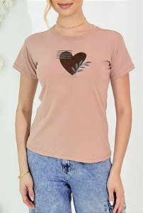 TSHIRT CORAÇÃO APLICAÇÃO EM COURO -NUDE