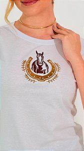 TSHIRT BORDADA MINIMALISTA FERRADURA -BRANCA