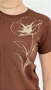 TSHIRT FLOR TINTA GLITERIZADA - CHOCOLATE