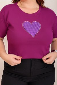 TSHIRT PLUS SIZE CORAÇÃO LANTEJOULA - ROXO UVA