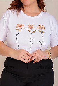 TSHIRT PLUS SIZE FÉ AMOR PAZ PÉROLA - BRANCA