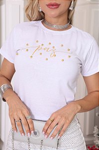 TSHIRT PAZ PÉROLAS - BRANCA